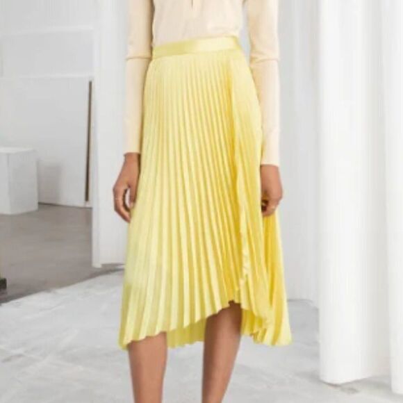 & Other Stories Yellow Pleated Wrap Skirt sz 2 - Picture 1 of 9